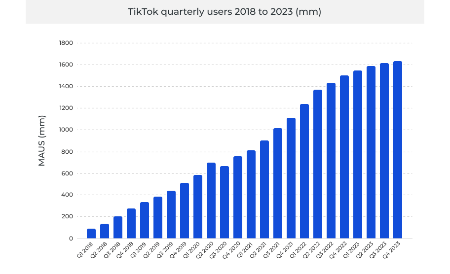 TikTok user statistics over 5 years