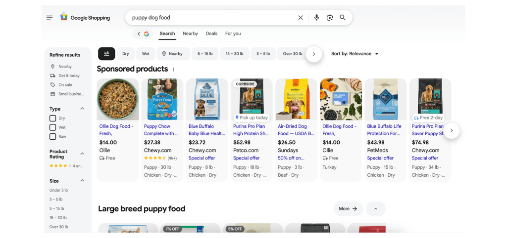Google Shopping example