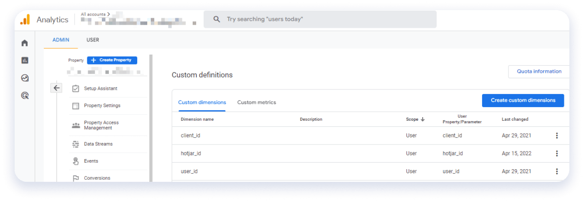 User custom dimension