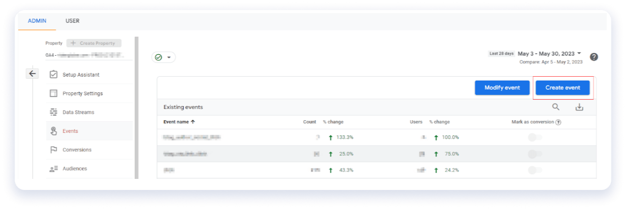Create event tab