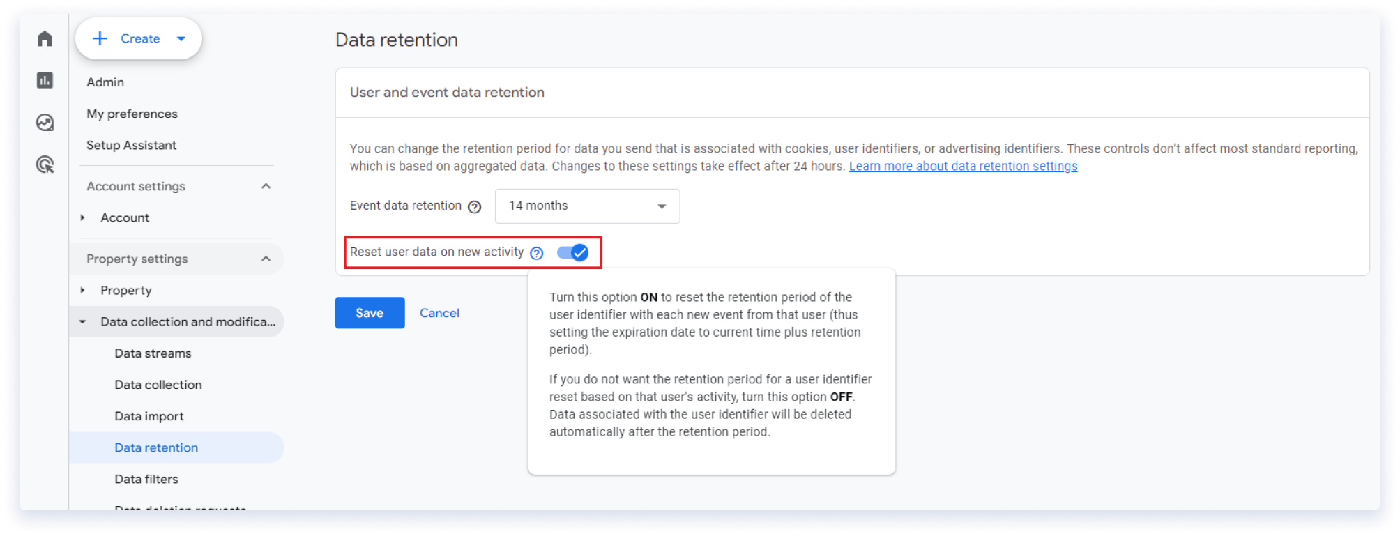 User data retention on